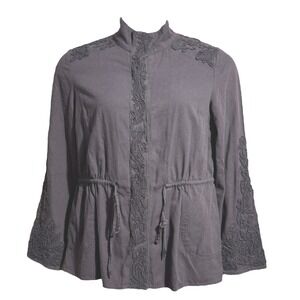 NWT Anthropologie Love Sam Charcoal Gray Travis Beaded Military Jacket Medium